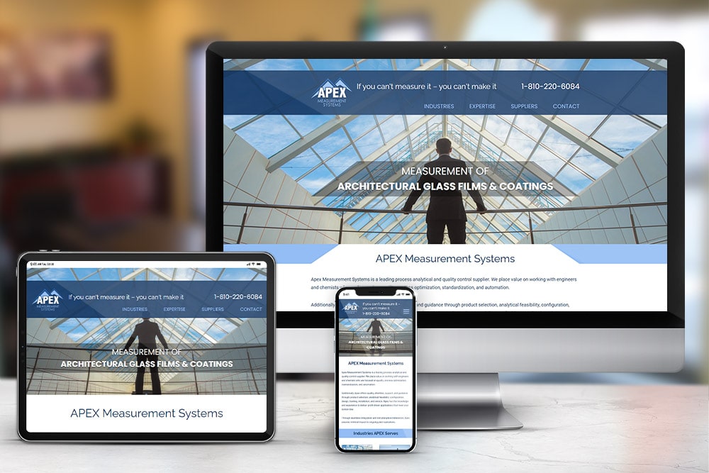 Responsive display of the 'Apex' website, designed by CPS.