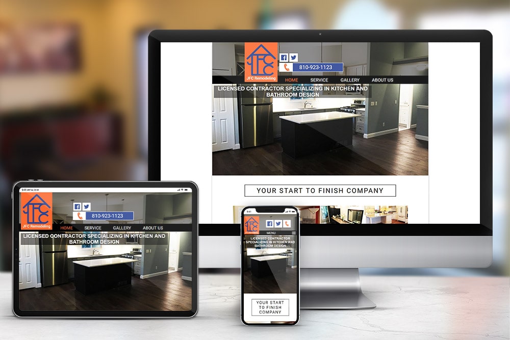 Responsive display of the 'JFC Remodeling' website, designed by CPS.