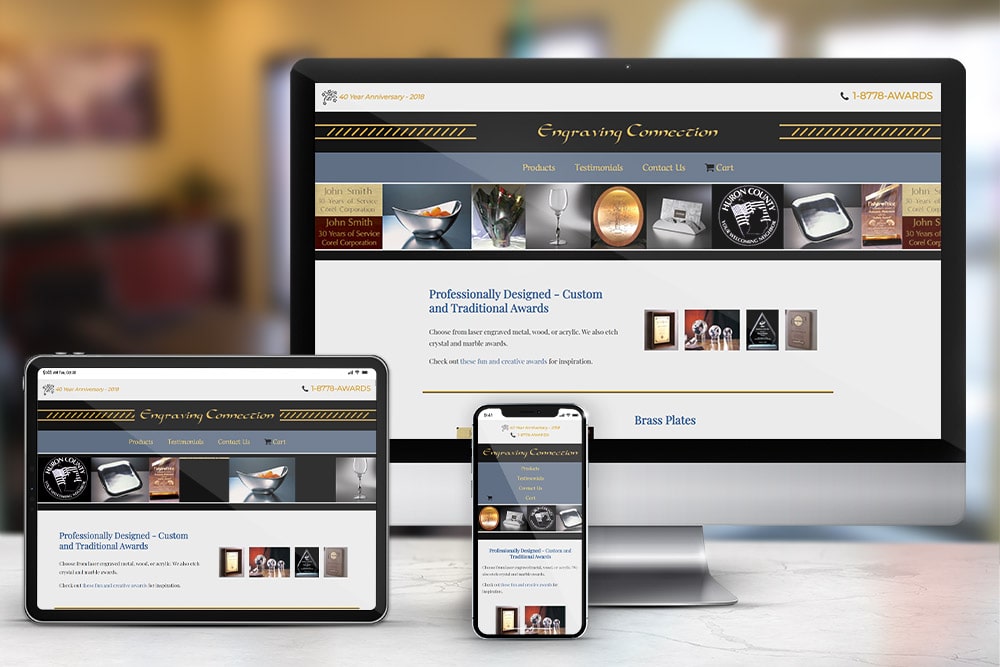 Responsive display of the 'Engraving Connection' e-commerce website, developed by CPS.