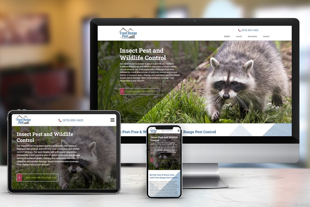 Responsive display of the 'Front Range Pest' website and CRM, developed by CPS. 