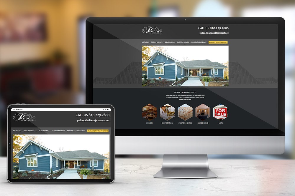 Responsive display of the 'Pattock Builders' website, created by CPS.