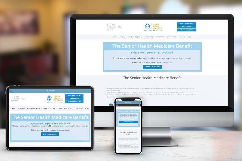 Responsive display of the 'Senior Health Medicare' website design, created by CPS.