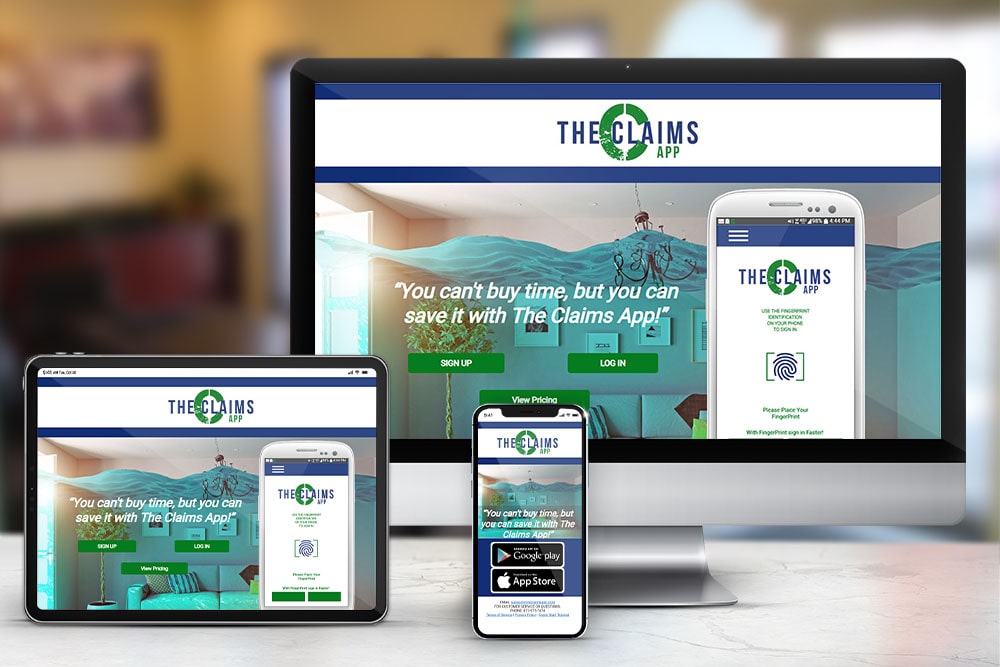 Responsive display of 'The Claims App' website and app, designed by CPS.