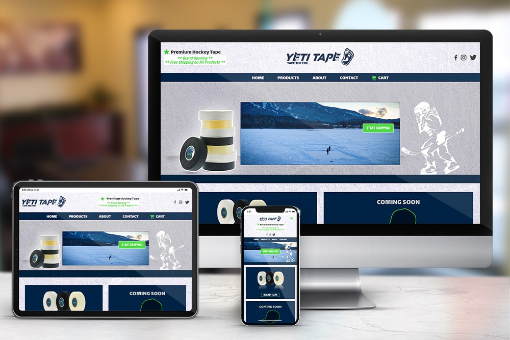 Responsive display of the 'Yeti Tape' e-commerce website, developed by CPS.
